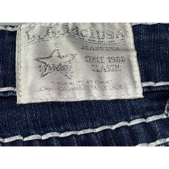 L.A. Idol USA Juniors Bootcut Jeans 11 Vintage Y2K Flap Pockets Rhinestones Blue - Picture 9 of 10